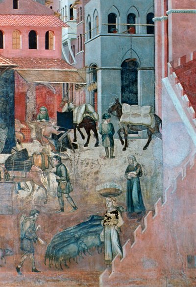 آثار الحكم الصالح على حياة المدينة ، التفاصيل ، 1338-1340 بواسطة أمبروجيو لورنزيتي