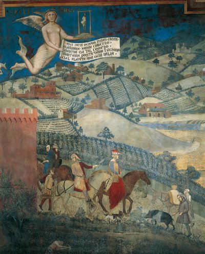 آثار الحكم الجيد في البلد ، والتفاصيل من الرواية وآثار الحكومة الجيدة والسيئة في المدينة والريف بواسطة أمبروجيو لورنزيتي
