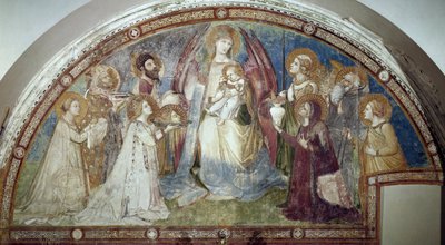 Maesta - The Virgin and Child, surrounded by saints and Archangel Michael (Fresco بواسطة أمبروجيو لورنزيتي