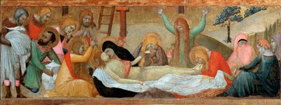 The Pieta (Predella of the polyptych Virgin and Child) - تمبرا وذهبية على اللوحة بواسطة أمبروجيو لورنزيتي