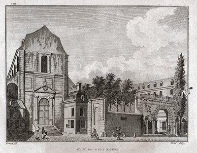 كنيسة Blancs Manteaux في منطقة Marais في باريس. حوالي 1780 (نقش) بواسطة أمبرواز لويس جارنيراي
