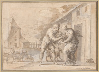 The Goatherd Lamon يسلم الرضيع Daphnis لزوجته Myrtele بواسطة أمبرواز دوبوا