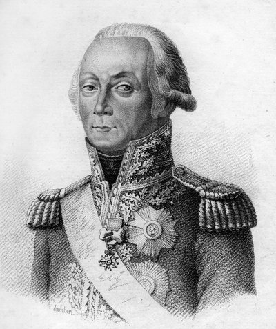 المارشال كيليرمان ، فرانسوا إتيان كريستوف كيليرمان ، دوق فالمي مارشال فرنسا (1735 إلى 1820) في "صور للجنرالات الفرنسيين بعد انتصارات واحتفالات الفرنسيين". نقش بواسطة أمبرواز تارديو عام 1818. مجموعة ستيلا. بواسطة أمبرواز تارديو