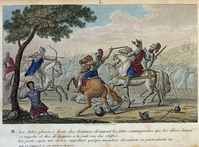Merovee (447-458) يتحدى أتيلا في حقول Catalaunique بالقرب من Troyes مع Aetius و Theodoric الأول. - رسم وقبر بواسطة أمبروز تارديو عام 1825. بواسطة أمبرواز تارديو