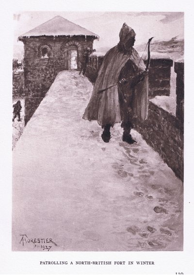 دورية في حصن شمال بريطاني في الشتاء ، رسم توضيحي من الجندي الروماني ، 1928 بواسطة Amedee Forestier
