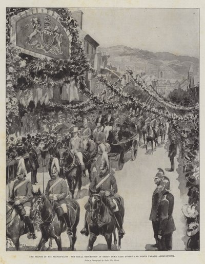 الأمير في إمارته ، الموكب الملكي في شارع بوابة دوق العظيم و North Parade ، أبيريستويث بواسطة Amedee Forestier