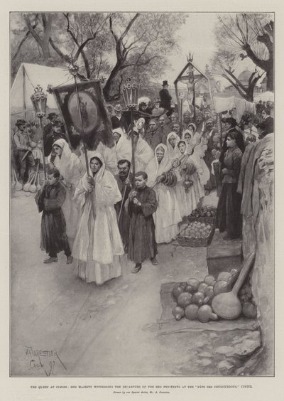 الملكة في سيميز ، جلالة الملكة تشهد رحيل التائبين الأحمر في Fete des Cougourdons ، سيميز بواسطة Amedee Forestier
