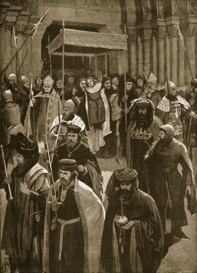 العطلة بعد تتويج ريتشارد الثاني ، فيجيل القديس كنلم ، 16 يوليو 1377 ، من "أخبار لندن المصورة" 1902 بواسطة أميدي فوريستير