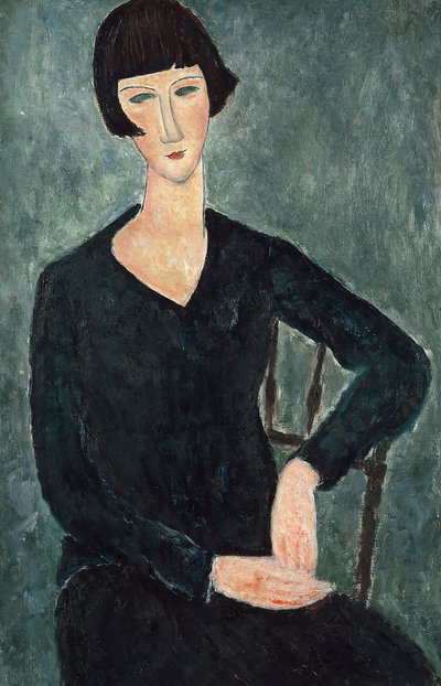 امرأة جالسة في ثوب أزرق ، 1918-1919. بواسطة أميديو موديجلياني