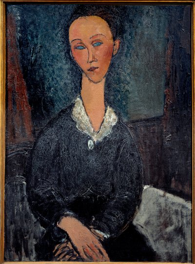 La woman au col blanc لوحة لأميديو موديلياني (1884-1920) من القرن العشرين. 0،92x0،6 م غرونوبل ، متحف الفنون الجميلة بواسطة أميديو موديجلياني