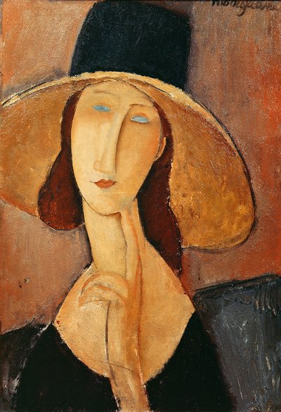 صورة لجين هيبوتيرن في قبعة كبيرة ، 1918-1919 بواسطة Amedeo Modigliani