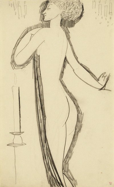 واقفة أنثى عارية في الملف الشخصي مع شمعة مضاءة ، ج. 1911 بواسطة Amedeo Modigliani