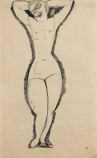 يقف عاريًا بأذرع مرفوعة ، 1911 بواسطة Amedeo Modigliani