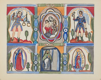 اللوحة 6: كنيسة Altarpiece ، سانتا كروز: من محفظة "التصاميم الاستعمارية الإسبانية لنيو مكسيكو" بواسطة القرن العشرين الأمريكي