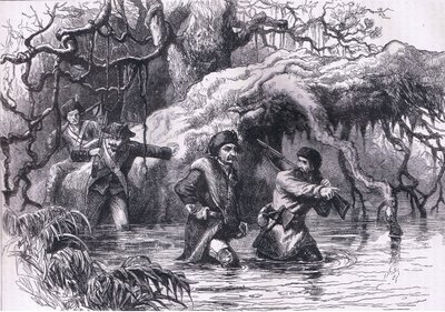 Clarke and his soldiers crossing the Wabash, illustration from Cassells History of the United States published by Cassell, Petter & Galpin, c.1900 (litho) بواسطة مدرسة اللغة الإنجليزية الأمريكية