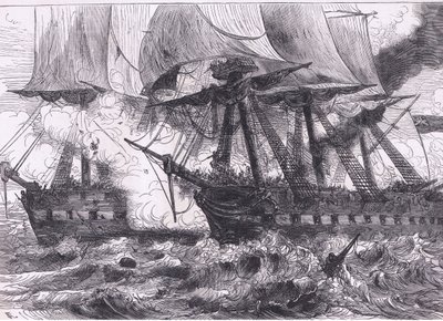 القتال بين Chesapeake و Shannon ، رسم توضيحي من Cassells History of the United States نشره Cassell ، Petter & Galpin ، c1900 (litho) بواسطة مدرسة اللغة الإنجليزية الأمريكية