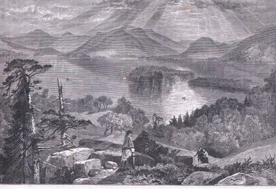 لونغ آيلاند ، بحيرة جورج ، رسم توضيحي من Cassells History of the United States نشره Cassell، Petter & Galpin، c1900 (litho) بواسطة مدرسة اللغة الإنجليزية الأمريكية