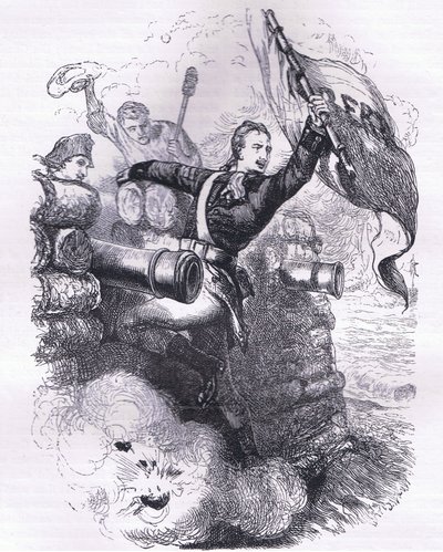 الرقيب جاسبر يستعيد العلم ، رسم توضيحي من Cassells History of the United States نشره Cassell، Petter & Galpin، c1900 (litho) بواسطة مدرسة اللغة الإنجليزية الأمريكية