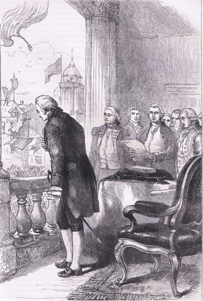 تركيب واشنطن ، رسم توضيحي من Cassells History of the United States نشره Cassell، Petter & Galpin، c1900 (litho) بواسطة مدرسة اللغة الإنجليزية الأمريكية