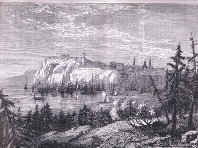 منظر كيبيك ، رسم توضيحي من Cassells History of the United States نشره Cassell، Petter & Galpin، c1900 (litho) بواسطة مدرسة اللغة الإنجليزية الأمريكية