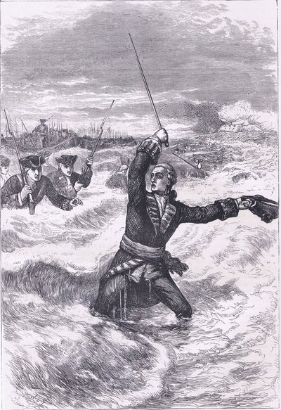 هبوط Wolfe في Louisburg ، رسم توضيحي من Cassells History of the United States نشره Cassell ، Petter & Galpin ، c1900 (litho) بواسطة مدرسة اللغة الإنجليزية الأمريكية
