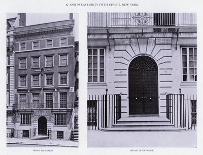 Charles A Platt: 47 and 49 East Sixty-Fifth Street، New York، Front Elevation، Detail of Entrance (b / w photo) بواسطة المصور الأمريكي (بعد)