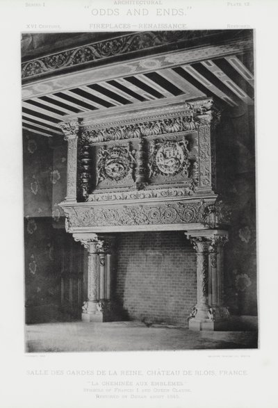 المدفأة: Salle Des Gardes De La Reine ، Chateau De Blois ، فرنسا (b / w photo) بواسطة المصور الأمريكي (بعد)