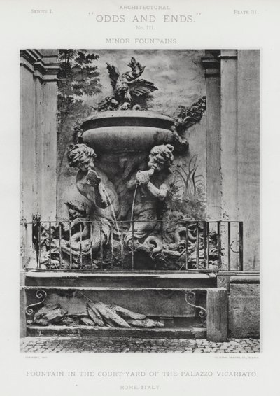 نافورة في ساحة ساحة Palazzo Vicariato ، روما ، إيطاليا (صورة b / w) بواسطة المصور الأمريكي (بعد)