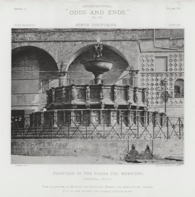 نافورة في Piazza Del Municipio ، بيروجيا ، إيطاليا (b / w photo) بواسطة المصور الأمريكي (بعد)