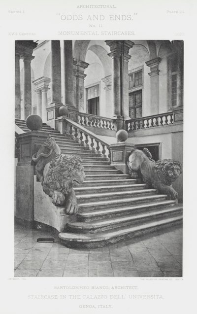 درج في Palazzo Dell 'Universita ، جنوة ، إيطاليا (صورة بالأبيض والأسود) بواسطة المصور الأمريكي (بعد)