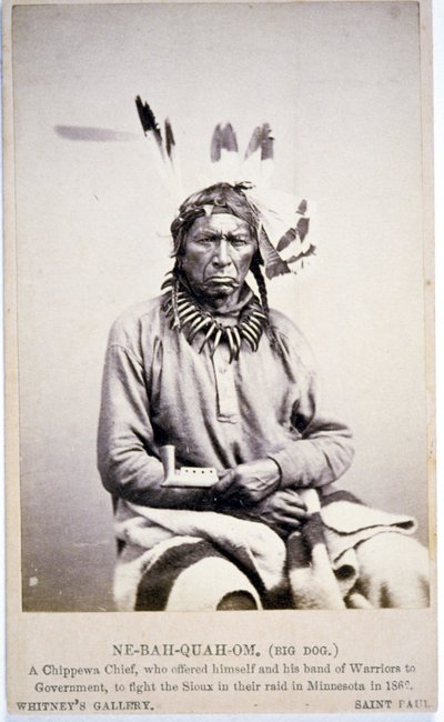 عرض NE-BAH-QUAH-OM ، Big Dog ، Chippewa Chief ، محاربة Sioux في مينيسوتا بواسطة مصور أمريكي