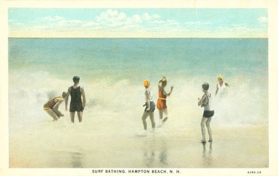 الاستحمام على الأمواج، شاطئ هامبتون، نيو هامبشاير، حوالي 1920 (صورة ملونة) بواسطة مصور أمريكي