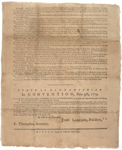 إعلان الحقوق ، ودعوة للحكومة لدولة نيو هامبشاير ، 1779 بواسطة المدرسة الأمريكية