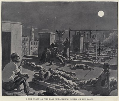 A Hot Night on the East Side, seeking Relief on the Roofs (litho) بواسطة المدرسة الأمريكية