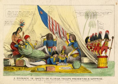 Bivouack in safety ، أو ، قوات فلوريدا تمنع المفاجأة ، نشرها HR Robinson ، New York ، c.1839 بواسطة المدرسة الأمريكية