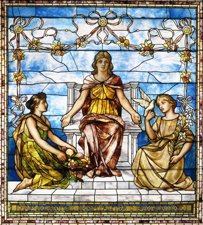 "Abundantia، Hospitalitas، Concordia"، c.1890 (نافذة زجاجية تحتوي على الرصاص) بواسطة المدرسة الأمريكية