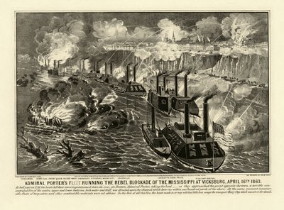 أسطول الأدميرال بورتر يدير حصار المتمردين على نهر المسيسيبي في فيكسبيرغ ، 16 أبريل 1863 ، حانة. 1863 (نقش) بواسطة المدرسة الأمريكية