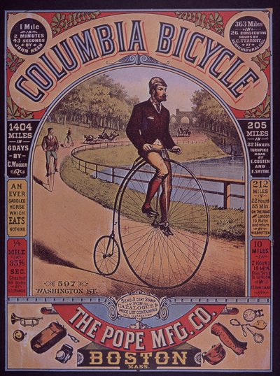 Advert for Columbia Penny-Farthing bicycle, Boston, USA بواسطة المدرسة الأمريكية