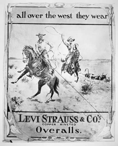 إعلان لشركة Levi Strauss & Co ، حوالي 1900 (ليثو) بواسطة المدرسة الأمريكية