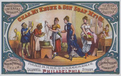 إعلان لشركة Charles McKeone & Son Soap Manufacturing Company ، فيلادلفيا ، بنسلفانيا ، الولايات المتحدة الأمريكية (لون ليثو) بواسطة المدرسة الأمريكية
