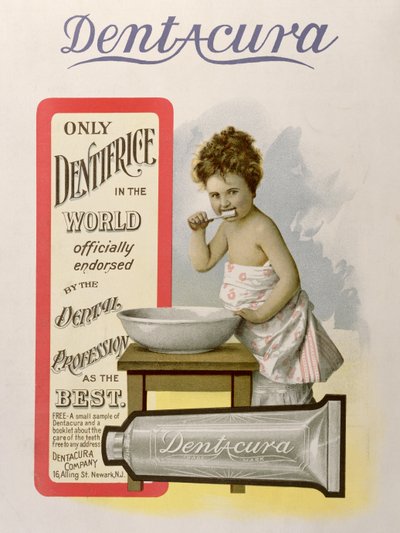إعلان عن Dentacura Dentifrice ، من مجلة Theatre ، إنجلترا ، 1901 بواسطة المدرسة الأمريكية