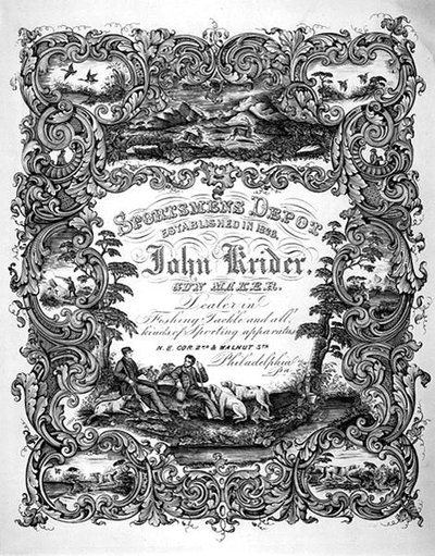 إعلان لـ John Kreider ، Gun Maker ، فيلادلفيا ، حوالي عام 1860 (ليثو) بواسطة المدرسة الأمريكية