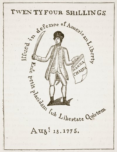 فاتورة الائتمان الأمريكية ، 1775 ، رسم توضيحي من Cassells Illustrated History of England (sepia photo) بواسطة المدرسة الأمريكية