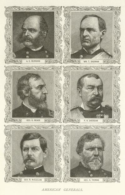 الجنرالات الأمريكيون ، AE Burnside ، William T Sherman ، George G Meade ، PH Sheridan ، George B McClellan ، George H Thomas بواسطة المدرسة الأمريكية