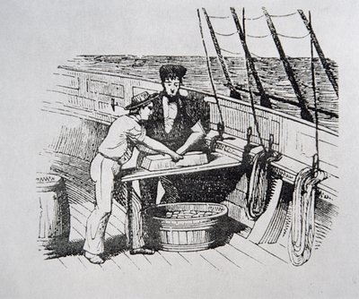 American whalers cutting whale blubber into 