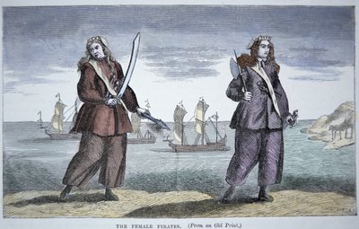 Anne Bonny (b.1697) and Mary Read (coloured engraving) بواسطة المدرسة الأمريكية