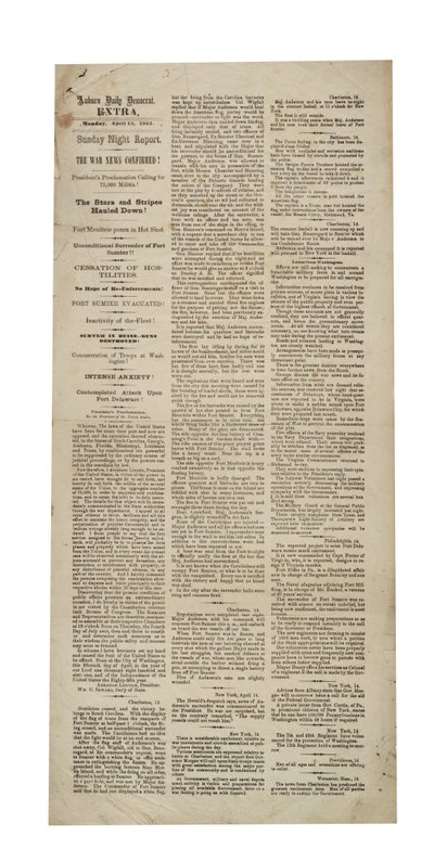 Auburn Daily Democrat Extra re: Fort Sumter ، 15th April 1861 بواسطة المدرسة الأمريكية