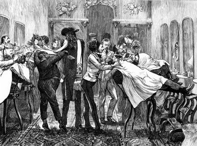 صالون الحلاقين في نيويورك ، 1870 بواسطة المدرسة الأمريكية