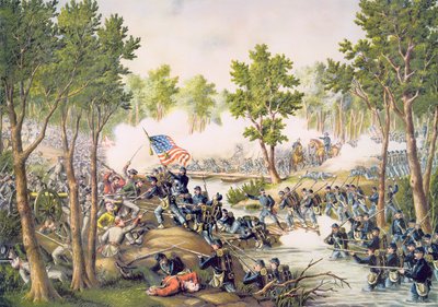 Battle of Spottsylvania, May 1864, engraved by Kurz & Allison بواسطة المدرسة الأمريكية