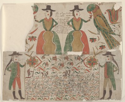 شهادة الميلاد والمعمودية لأنا مارغراتا ويليمان ، لوحة فراكتور ، c.1810 (قلم وحبر مع مرحاض على ورق) بواسطة المدرسة الأمريكية